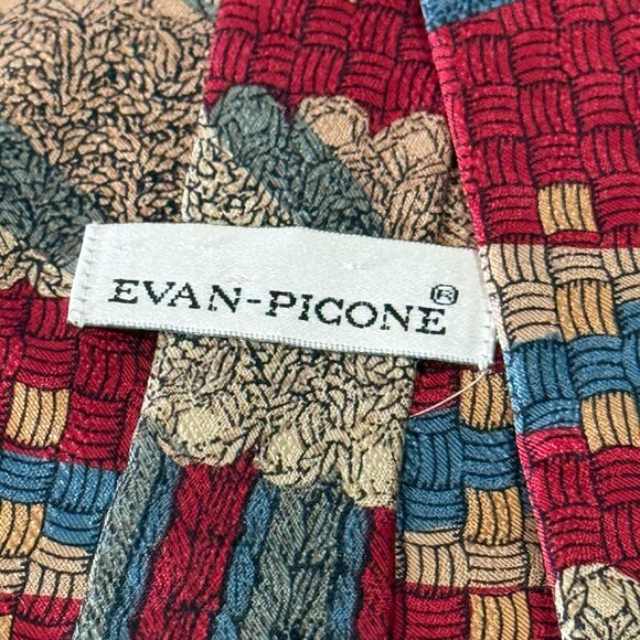Evan Picone Tie Mens Silk Abstract Pattern Classic Necktie 56 Inch Wide - Picture 4 of 4